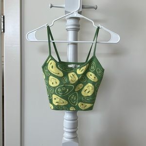 PACSUN Size Xs Super Soft Green and Yellow Smiley Face Cropped Tank Top!!